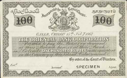 The Oriental Bank Corporation - 1866-1869 - Galle